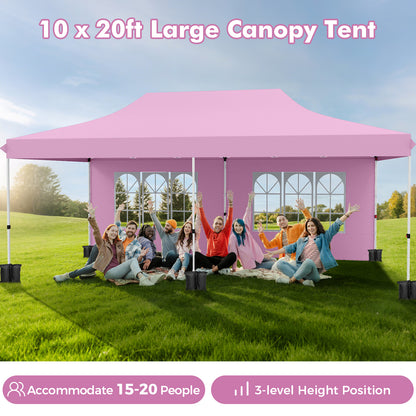 10 x 20 Feet Pop up Canopy with 6 Sidewalls Windows and Carrying Bag-Pink - Pink