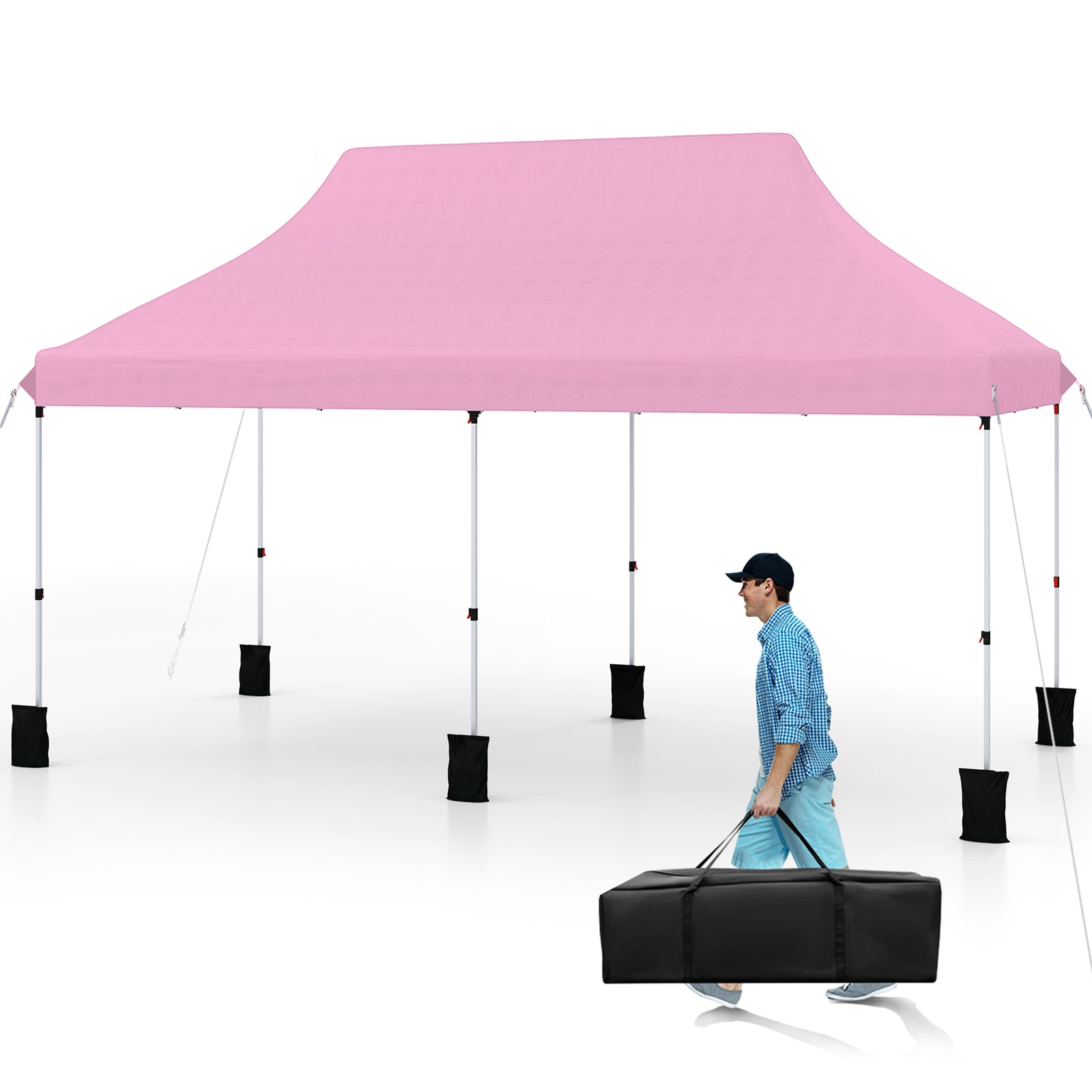10 X 20 FT Pop up Canopy Tent Foldable Portable Outdoor Gazebo with Carry Bag-Blue - Pink