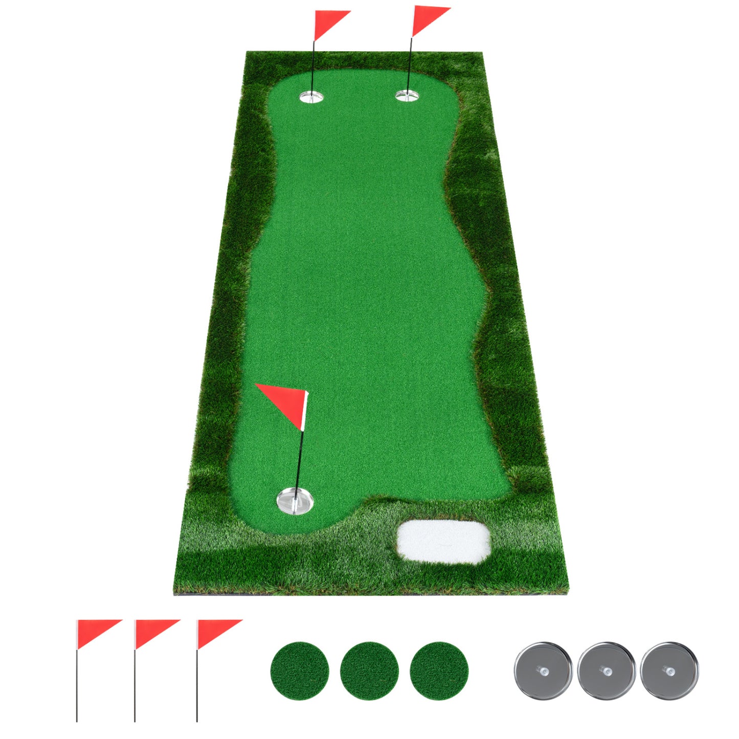 Golf Putting Green Mat 10x3.5ft with 3 Holes and Flags