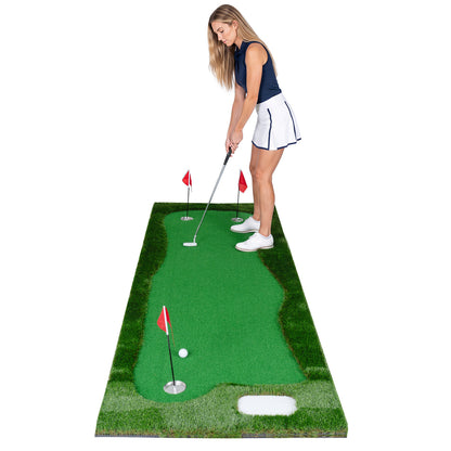 Golf Putting Green Mat 10x3.5ft with 3 Holes and Flags