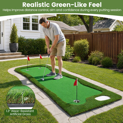 Golf Putting Green Mat 10x3.5ft with 3 Holes and Flags