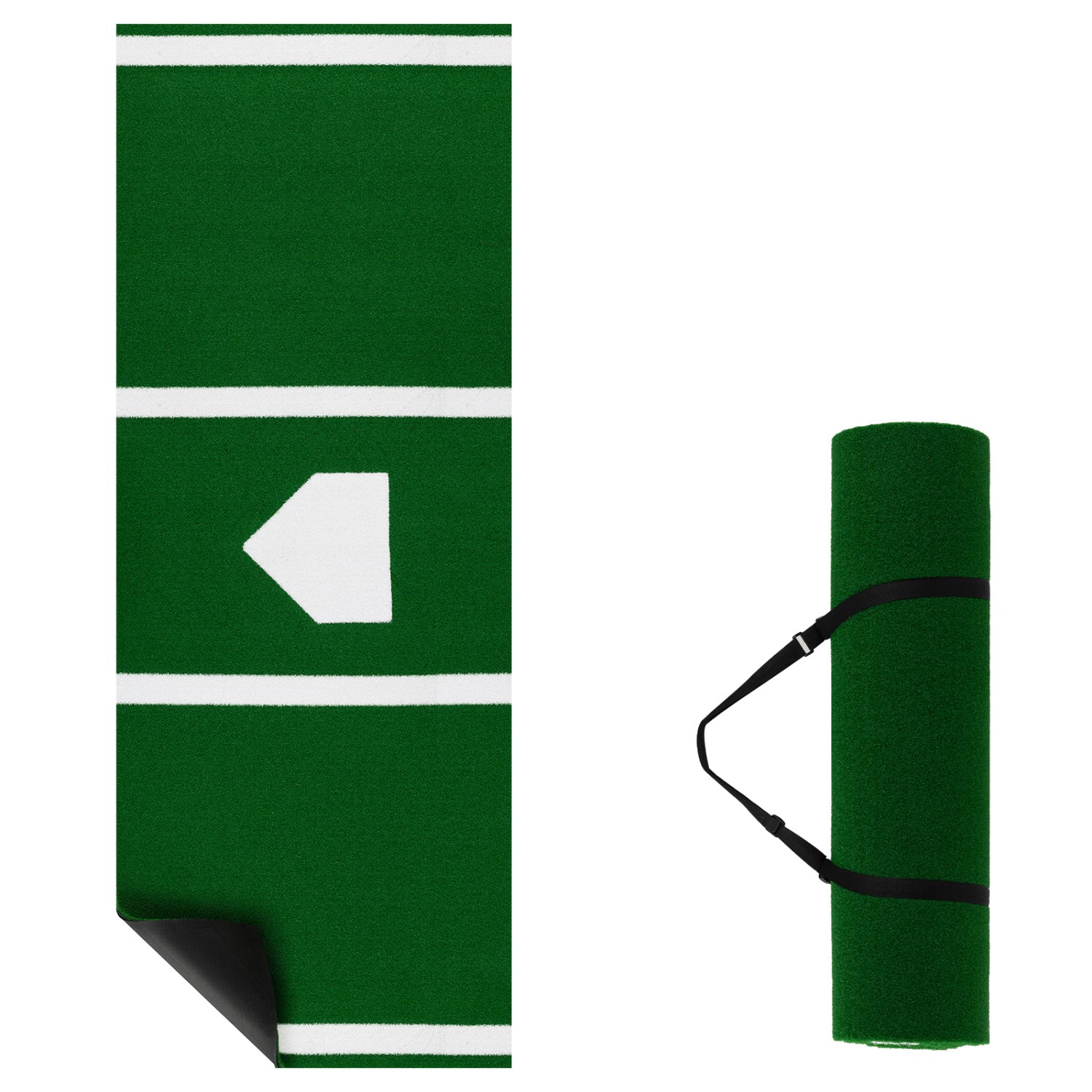 10 x 3.8 ft Baseball and Softball Hitting Mat with Home Plate-Green