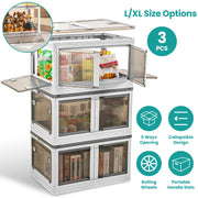 3Pcs Foldable Storage Bins with Lid 4 Doors Collapsible Stackable Closet Organizer