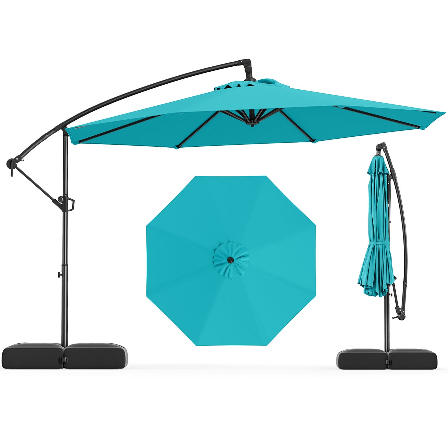 10 Feet Offset Hanging Umbrella with Base Patio Cantilever Umbrella with Tilt-Gray - Turquoise