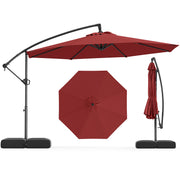 10 Feet Offset Hanging Umbrella with Base Patio Cantilever Umbrella with Tilt-Red