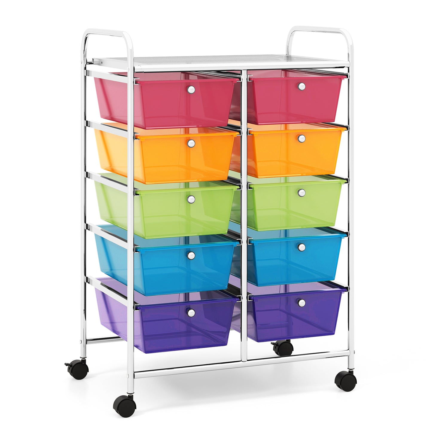 10-Drawer Rolling Storage Cart-Purple - Transparent Multicolor