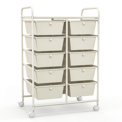 10-Drawer Rolling Storage Cart-Purple - White