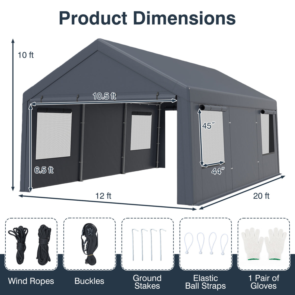 Portable Garage 10x20 FT with Dual Doors and Mesh Windows
