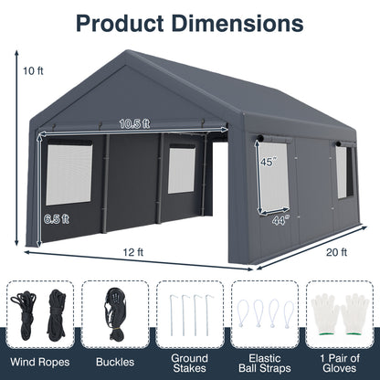 Portable Garage 10x20 FT with Dual Doors and Mesh Windows