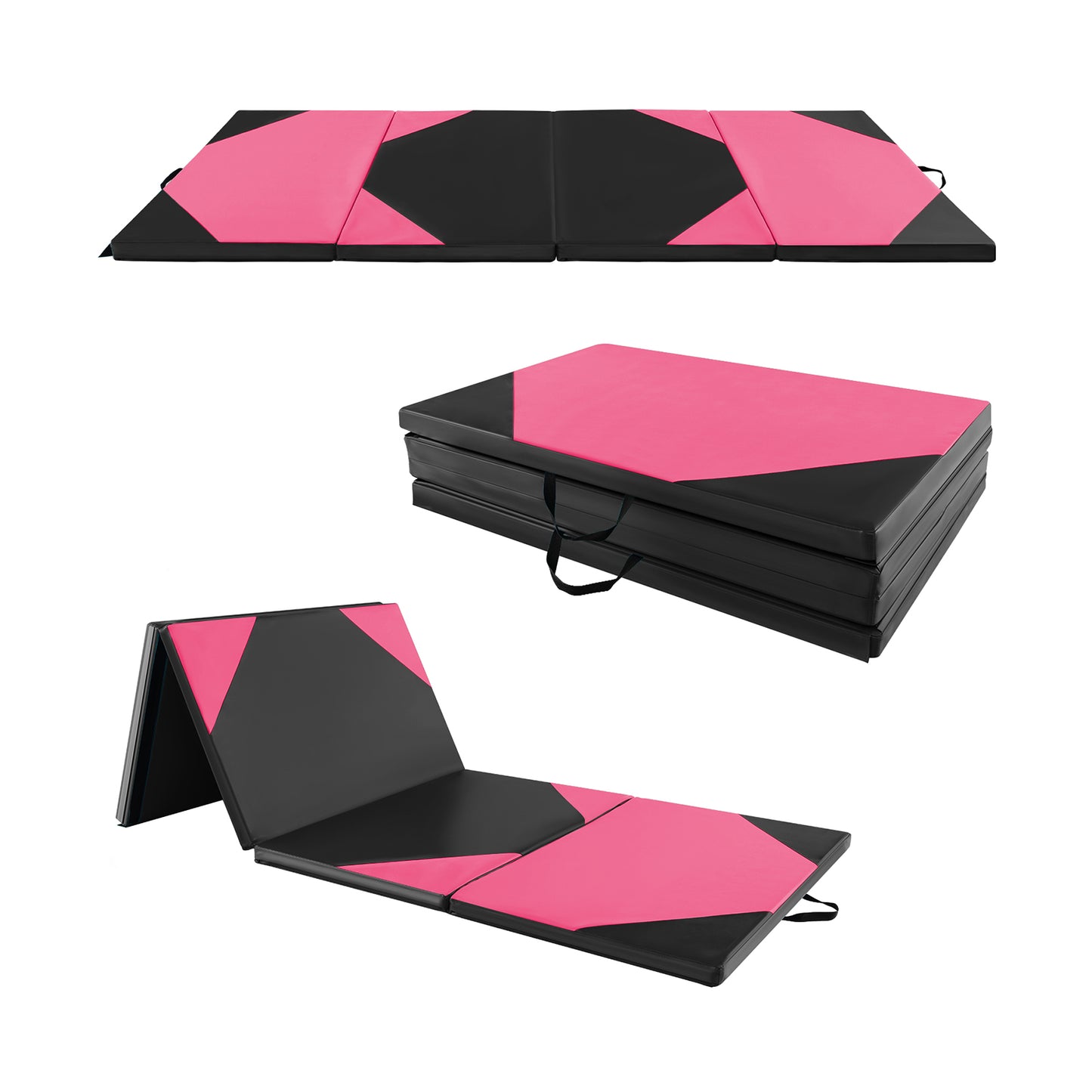 10 Feet x 4 Feet x 2 Inch Folding Exercise Mat with Hook and Loop Fasteners-Purple - Black And Pink