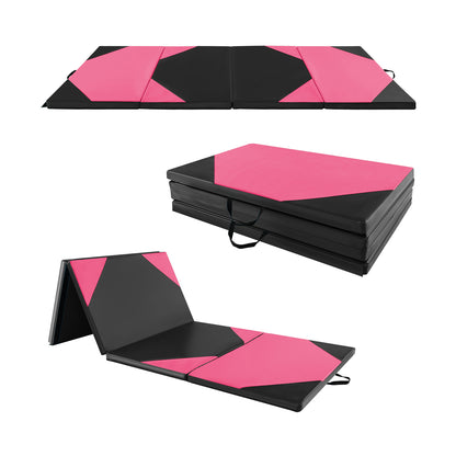 10 Feet x 4 Feet x 2 Inch Folding Exercise Mat with Hook and Loop Fasteners-Purple - Black And Pink
