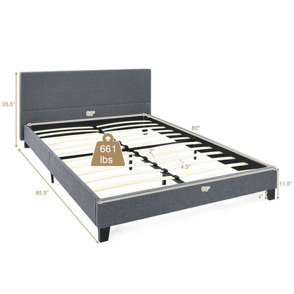 Full/Queen Size Upholstered Platform Bed Frame with Linen Headboard-Queen Size
