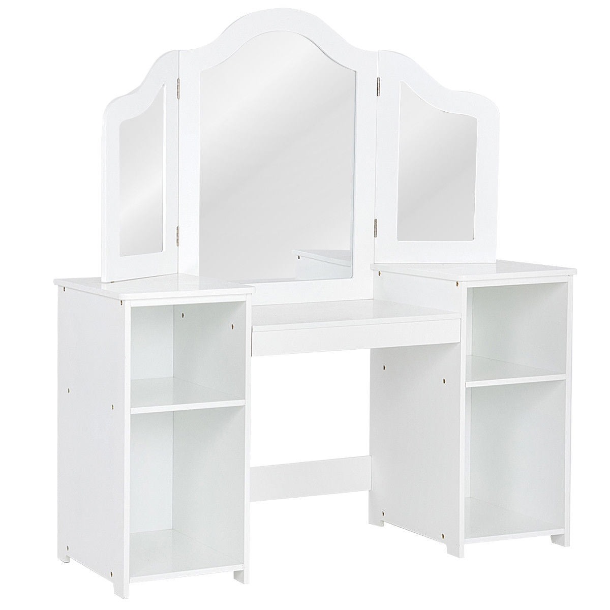 Kids Tri Folding Mirror Makeup Dressing Vanity Table Set-Pink - White