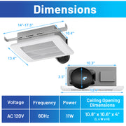50/80/110 CFM Ceiling Mount Bathroom Fan with Pick-A-Flow and 4 Inches Duct