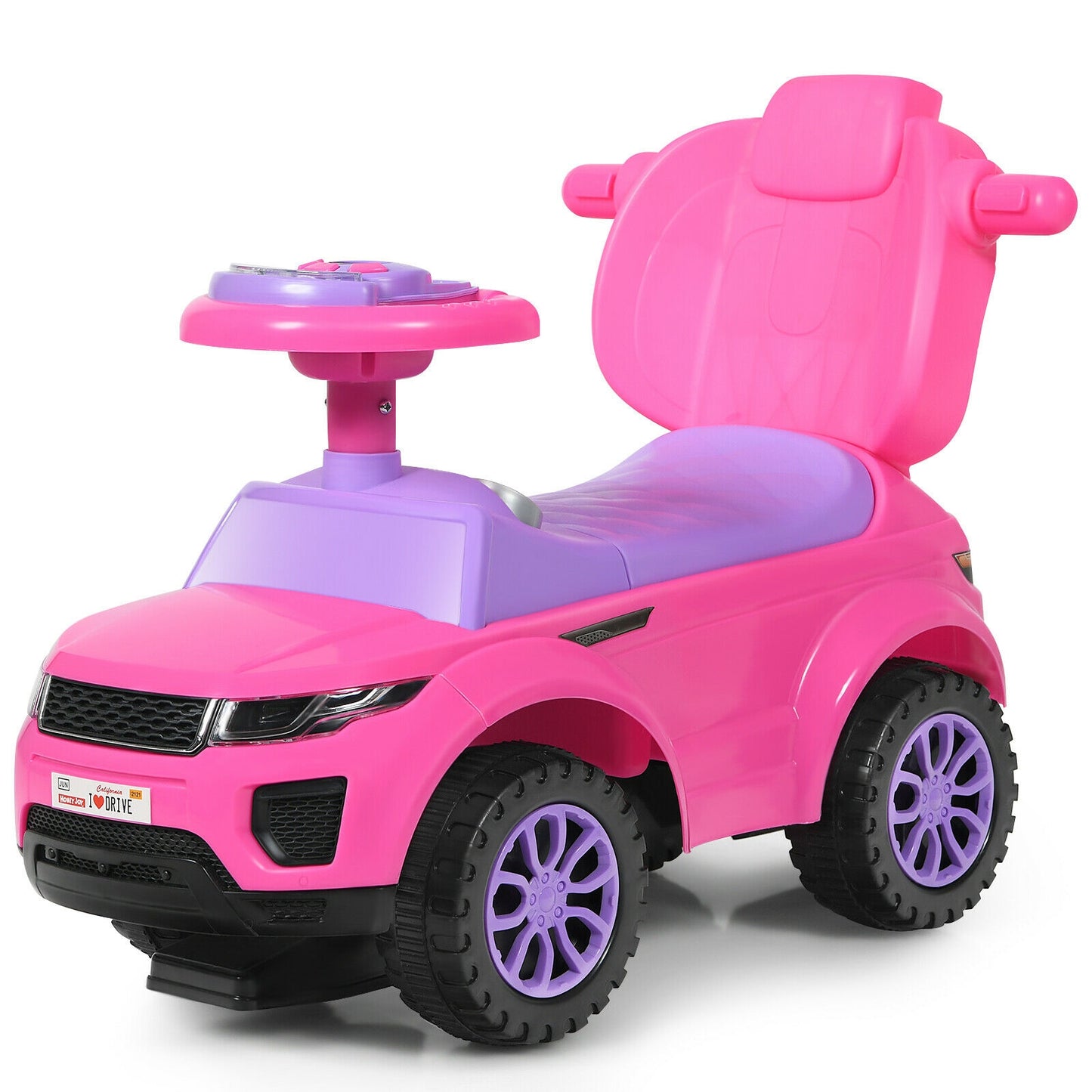 3 in 1 Ride on Push Car Toddler Stroller Sliding Car with Music-Pink - Pink
