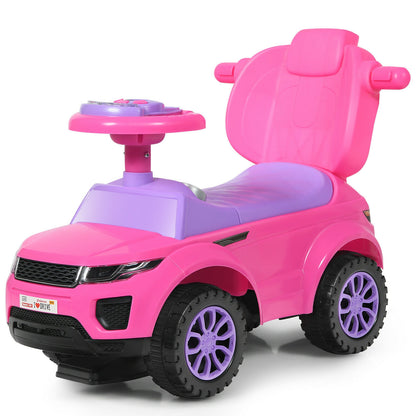 3 in 1 Ride on Push Car Toddler Stroller Sliding Car with Music-Pink - Pink
