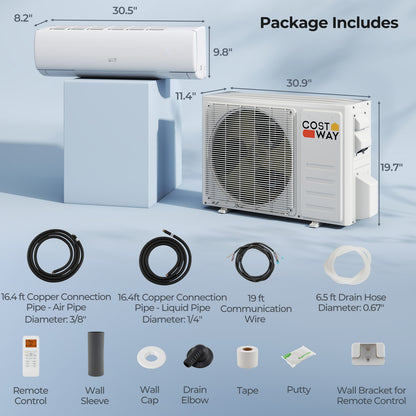 11500 BTU 208/230V Mini Split Air Conditioner and Heater Pump System