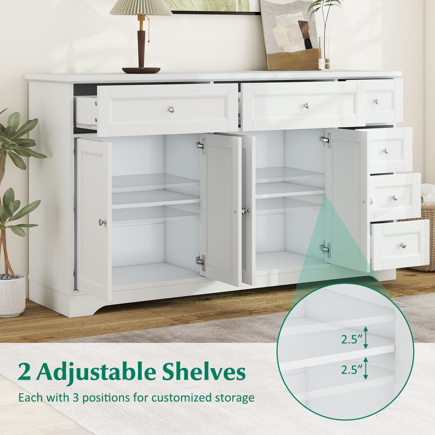 Buffet Sideboard 59" Modern Coffee Bar Station Console Table-White