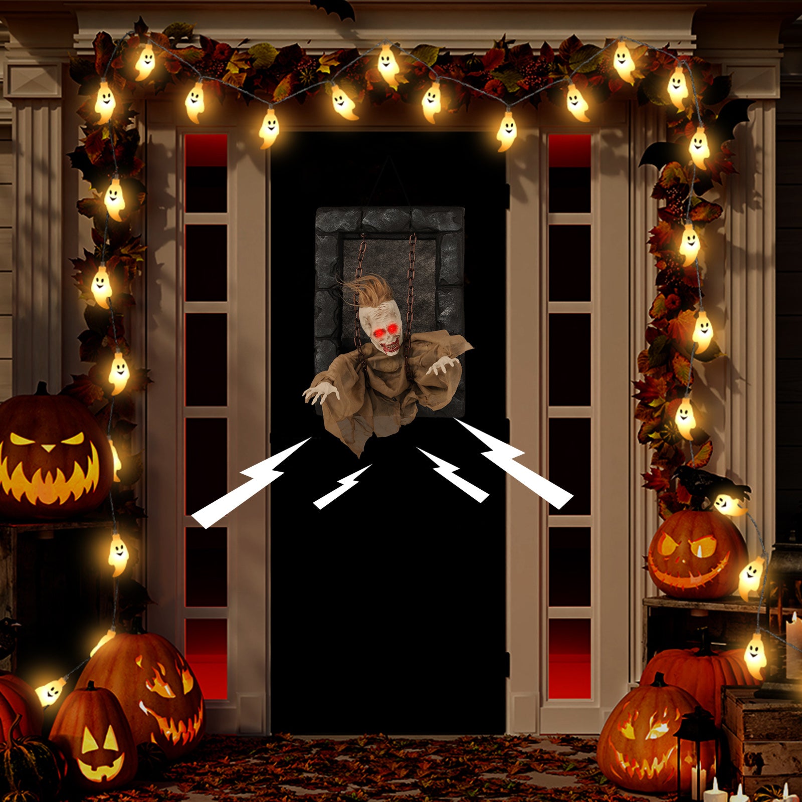 Halloween Hanging Animated Zombie Prisoner Decoration Sound-Activated