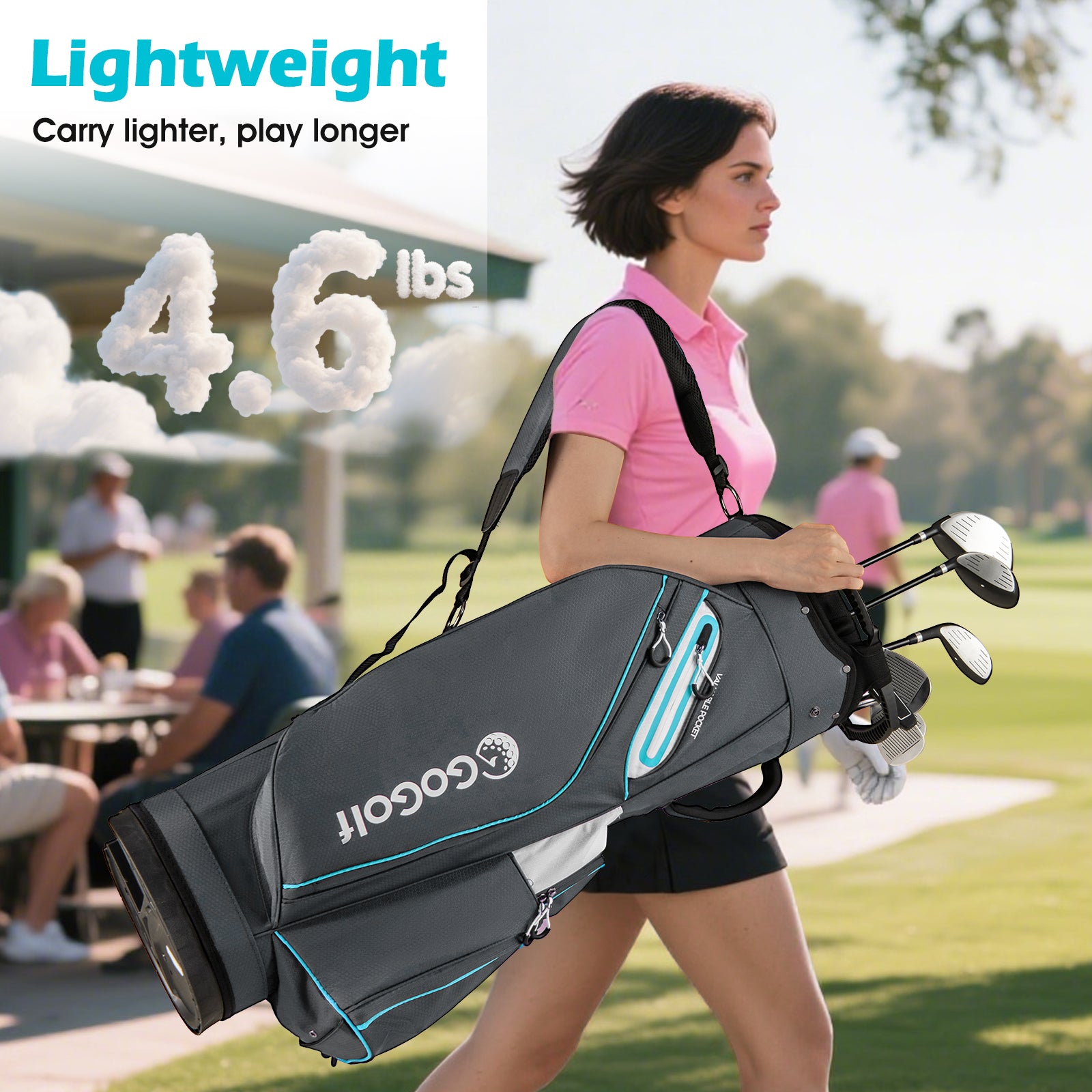 Golf Cart Bag Lightweight Portable Golf Club Organizer Bag-Gray