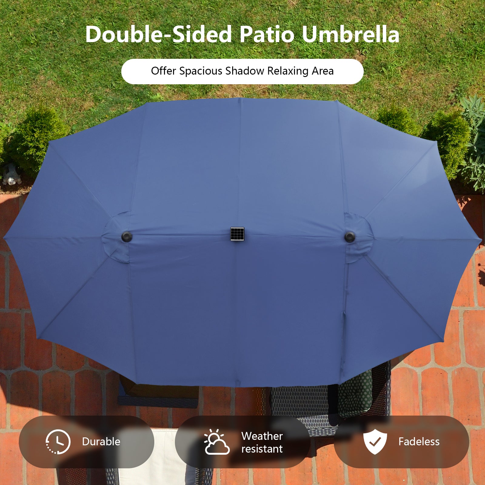 11 Pieces Patio Dining Set with LED Patio Umbrella with Base and Seat Cushions (Navy)-Navy