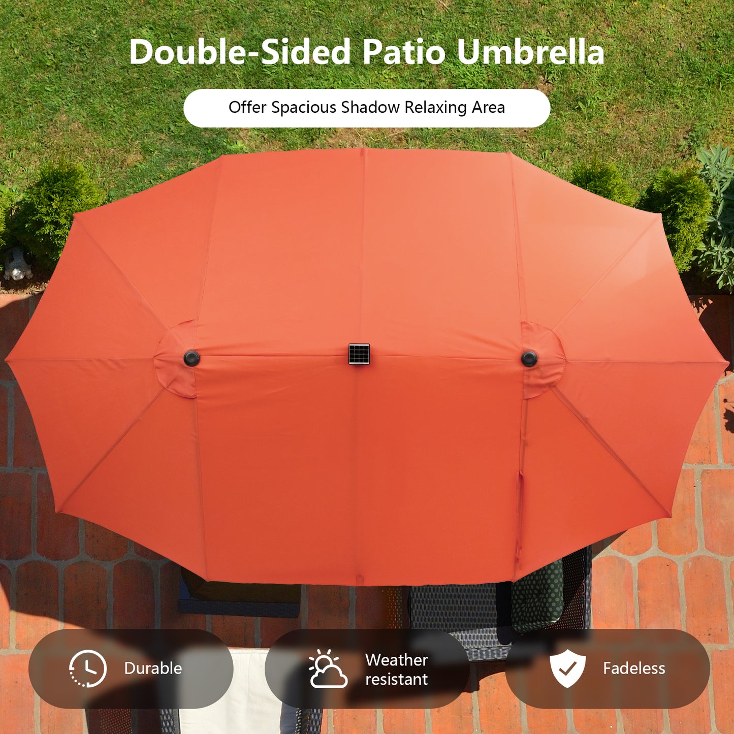 11 Pieces Patio Dining Set with LED Patio Umbrella with Base and Seat Cushions (Navy)-Orange