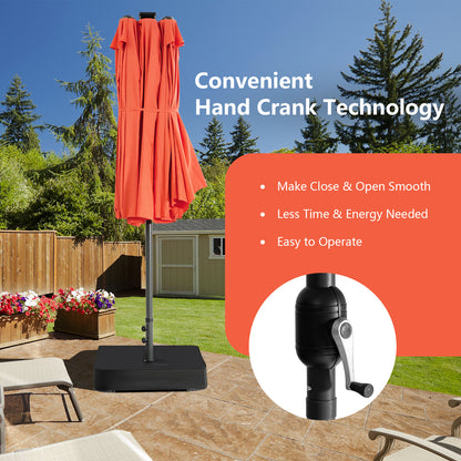 11 Pieces Patio Dining Set with LED Patio Umbrella with Base and Seat Cushions (Navy)-Orange