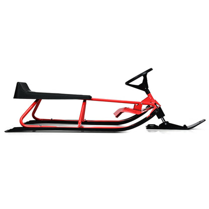 55.5 x 23.5 Inch Snow Sled with Steering Wheel and Double Brakes Pull Rope Slider