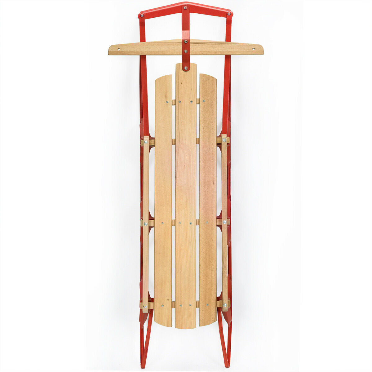 54 Inch Kids Wooden Snow Sled with Metal Runners and Steering Bar