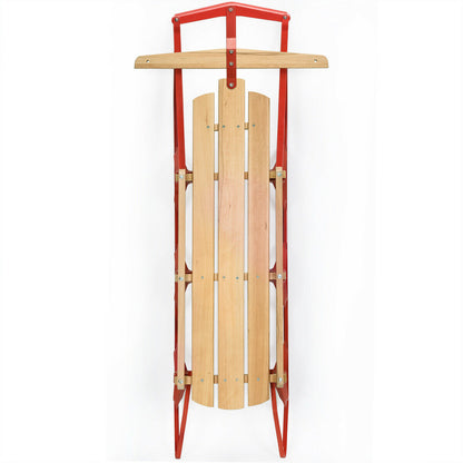 54 Inch Kids Wooden Snow Sled with Metal Runners and Steering Bar