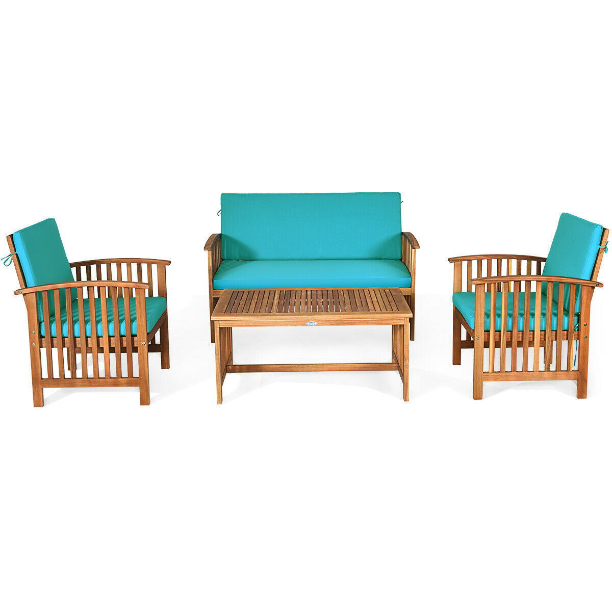 4 Pieces Patio Solid Wood Furniture Set-Black - Blue