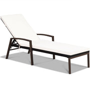 2 Pieces Patio Rattan Adjustable Back Lounge Chair with Armrest and Removable Cushions-White