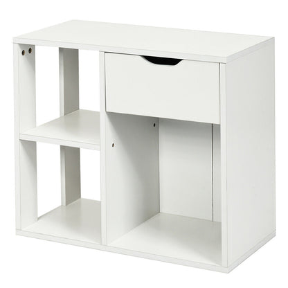 3-Cube Bookcase 2-tier Wooden Storage Shelf with Pull-out Drawer-Brown