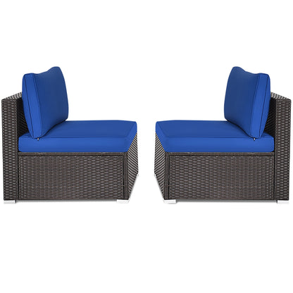 2 Pieces Patio Rattan Armless Sofa Set with 2 Cushions and 2 Pillows