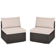 2 Pieces Patio Rattan Armless Sofa Set with 2 Cushions and 2 Pillows-Brown