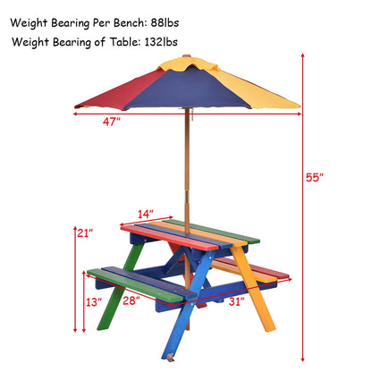4 Seat Kids Picnic Table with Umbrella