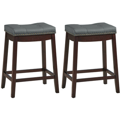 Set of 2 24-Inch Height Backless Counter Stool with Footrest-Brown - Brown
