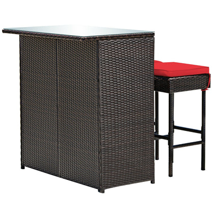 3PCS Patio Rattan Wicker Bar Table Stools Dining Set-Turquoise