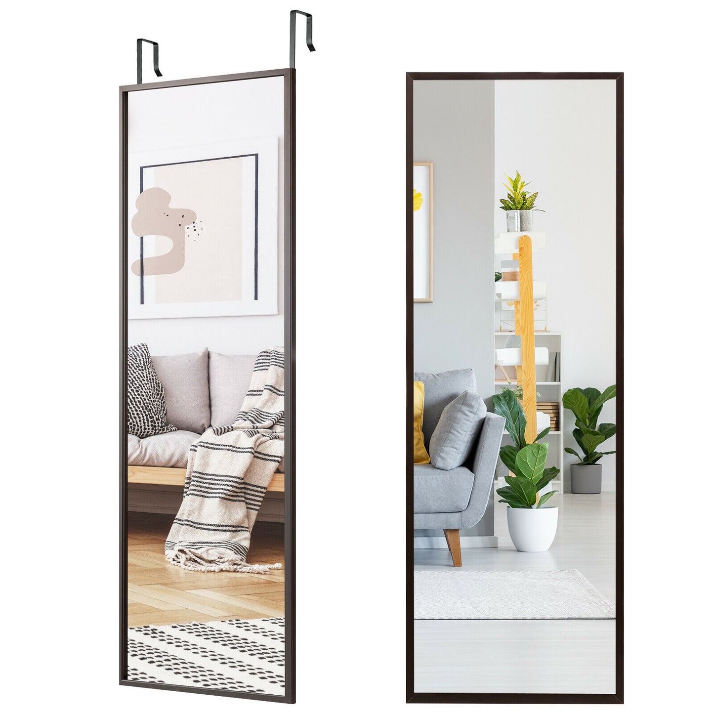 Full Length Metal Door Mirror with Adjustable Hook-Coffee