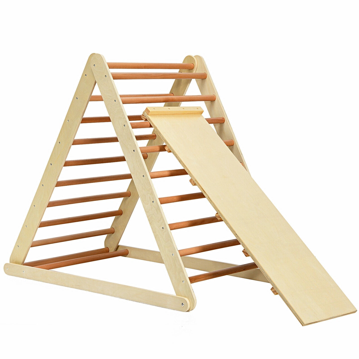 Foldable Wooden Climbing Triangle Indoor with Ladder for Toddler Baby-Natural - Natural