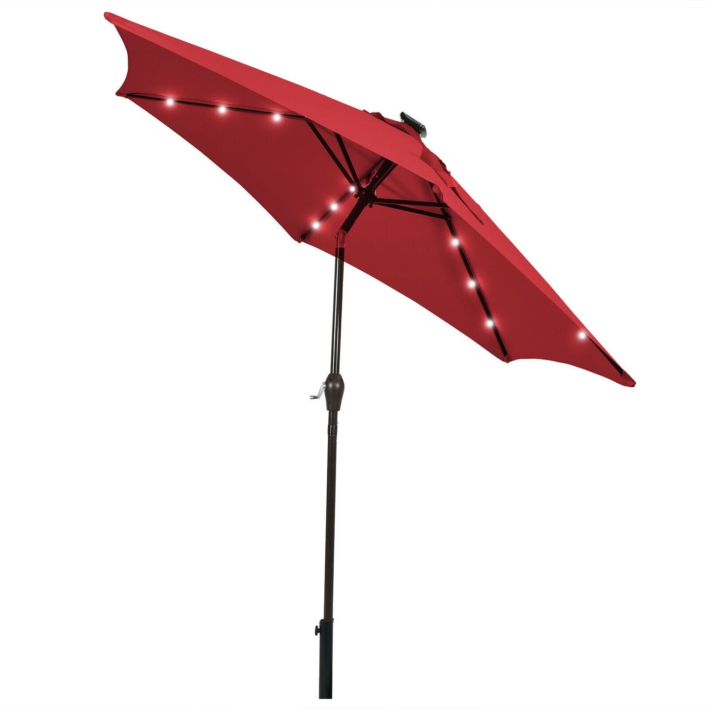 9 Feet Solar LED Lighted Patio Market Umbrella Tilt Adjustment Crank Lift-Orange - Dark Red