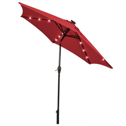 9 Feet Solar LED Lighted Patio Market Umbrella Tilt Adjustment Crank Lift-Orange - Dark Red