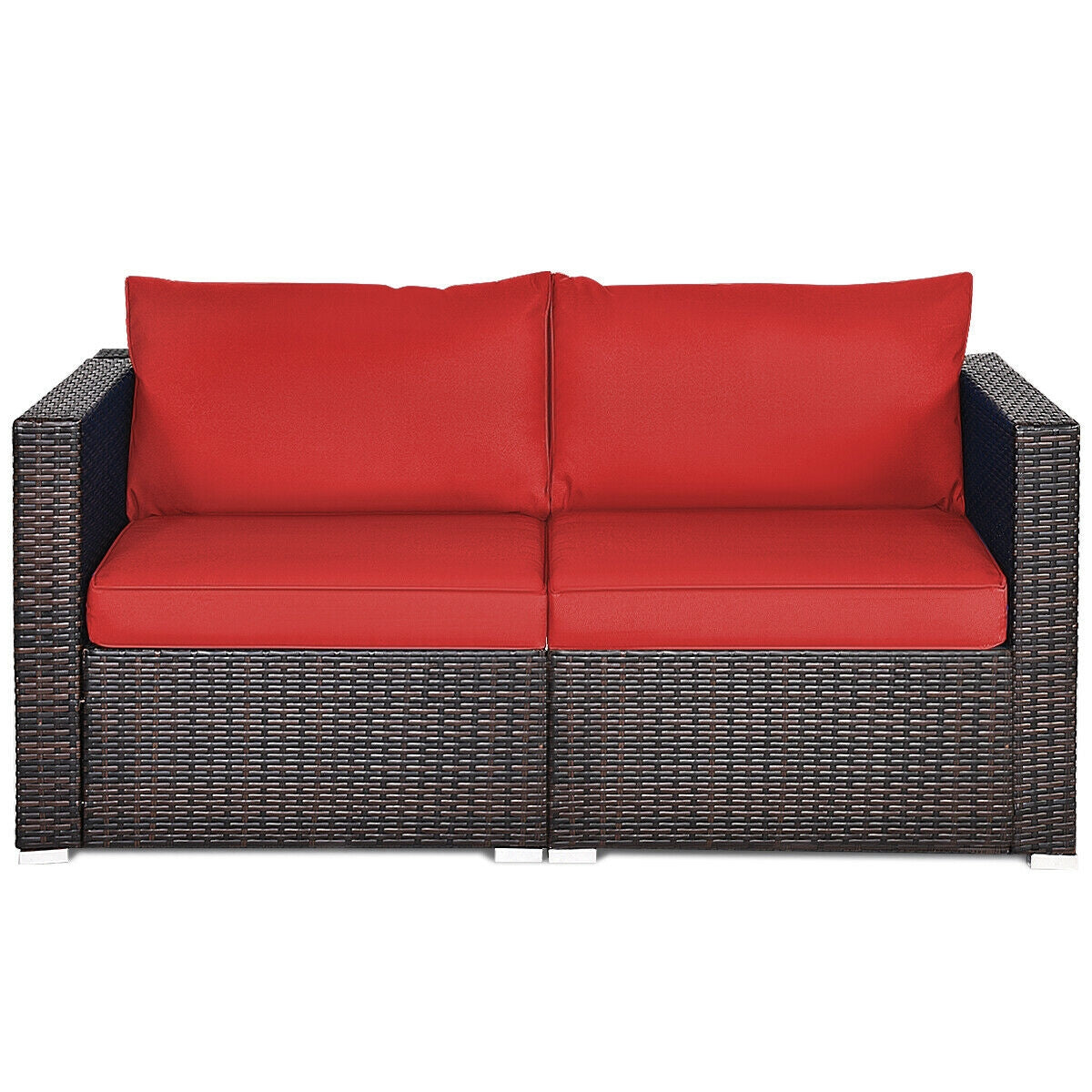 2PCS Patio Rattan Sectional Conversation Sofa Set-Navy - Red