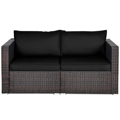 2 Pieces Patio Rattan Sectional Conversation Sofa Set-Beige