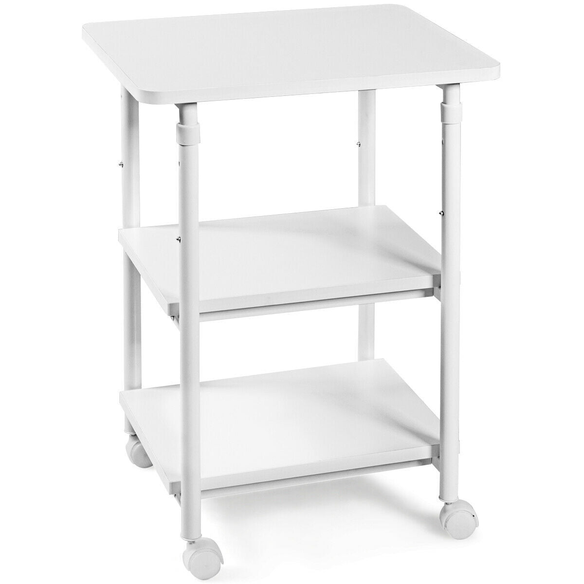 3-tier Adjustable Printer Stand with 360° Swivel Casters-Black - White