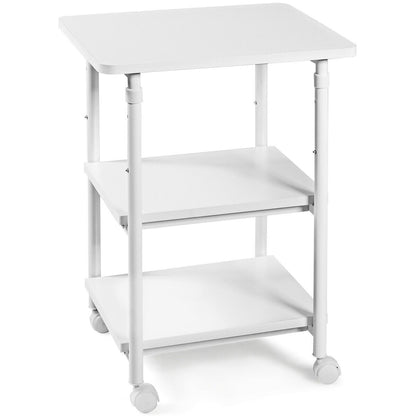 3-tier Adjustable Printer Stand with 360° Swivel Casters-Black - White