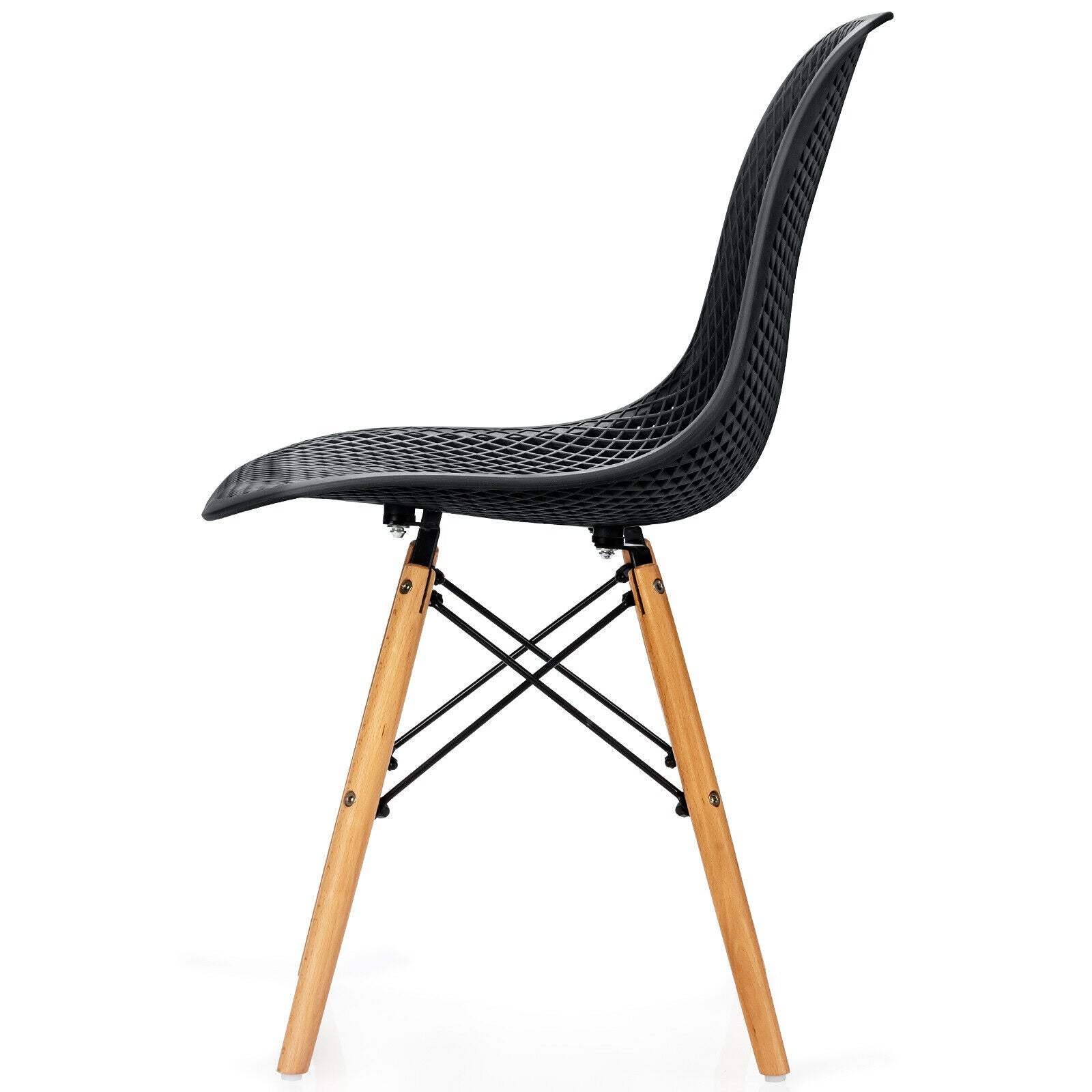 4 Pieces Modern Plastic Hollow Chair Set with Wood Leg-Black