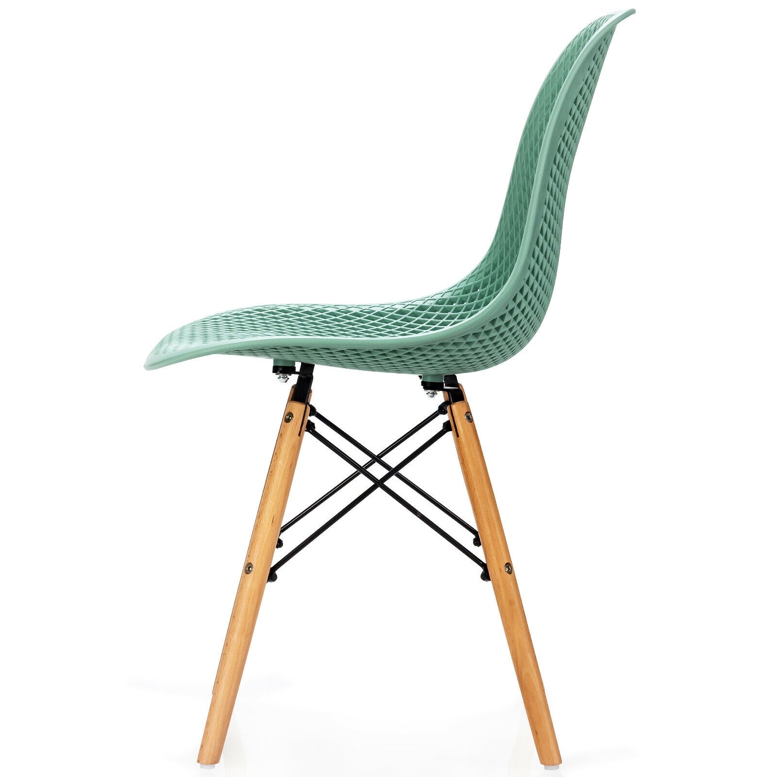 4 Pieces Modern Plastic Hollow Chair Set with Wood Leg-Green