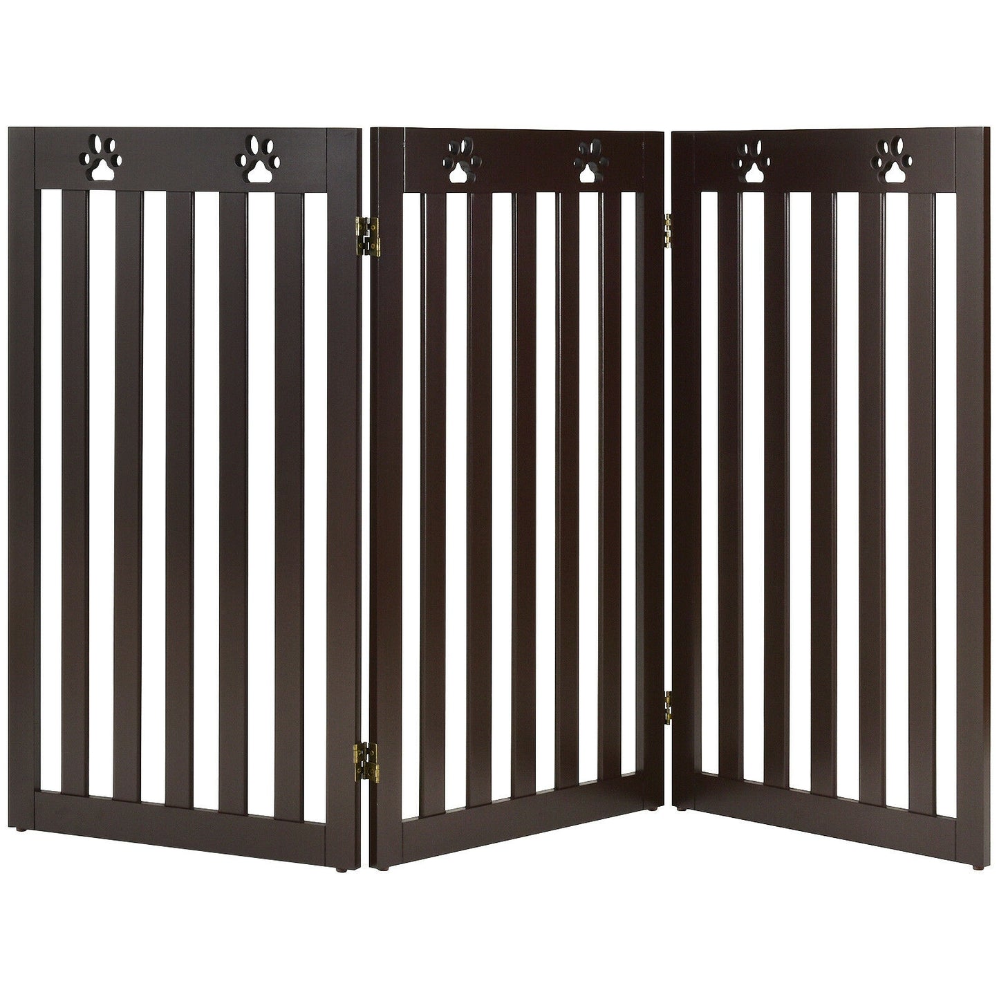 36 Inch Folding Wooden Freestanding Pet Gate Dog Gate with 360° Flexible Hinge-White - Dark Brown