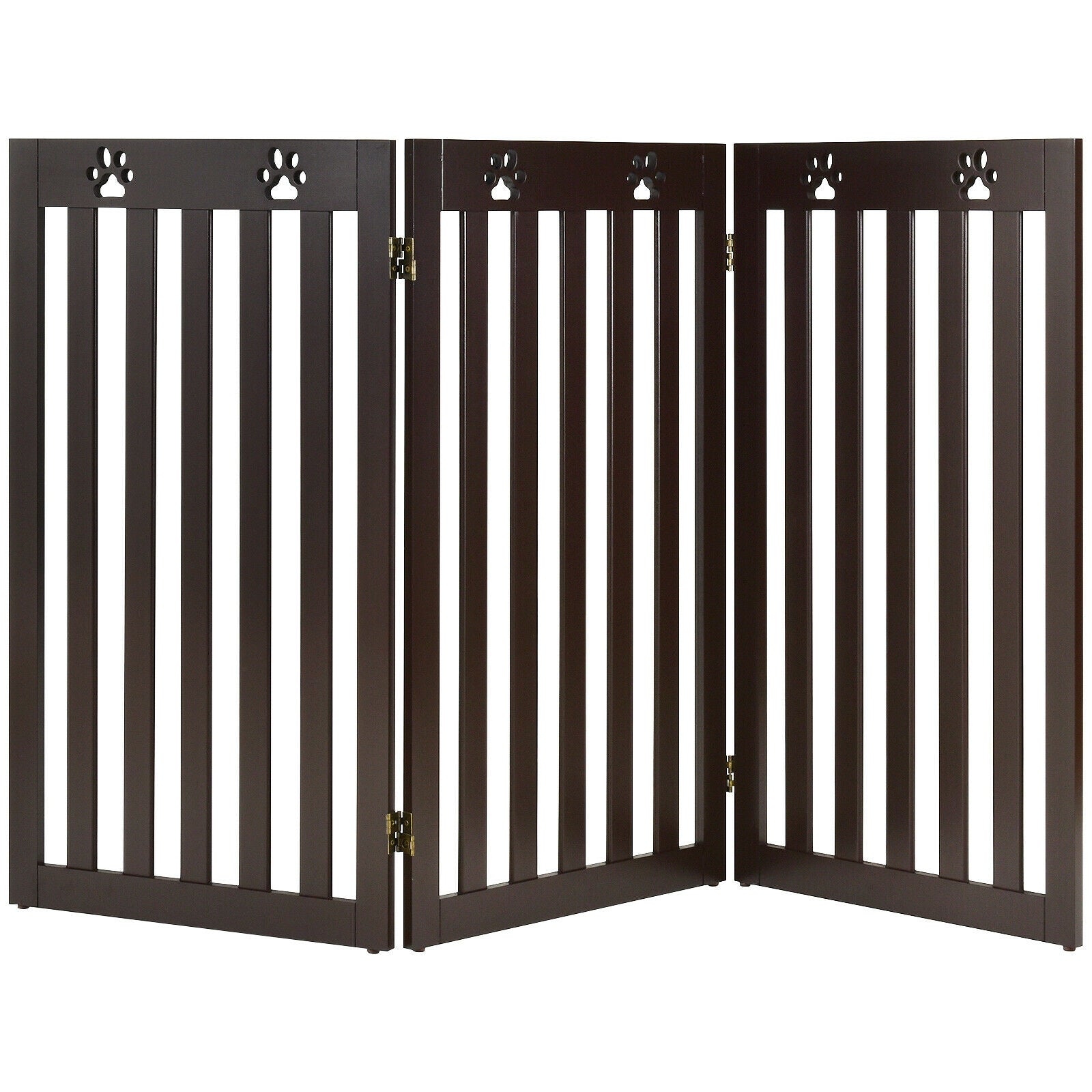 36 Inch Folding Wooden Freestanding Pet Gate Dog Gate with 360° Flexible Hinge-White - Dark Brown